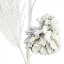 Product Artificial pine branch with cones white glitter L55cm