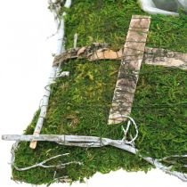 Cushion moss and vines with cross for grave arrangement 25x25cm
