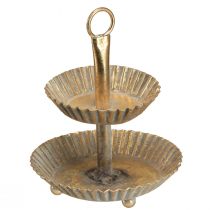 Small metal etagere 2-tier antique gold Ø13cm H16.5cm