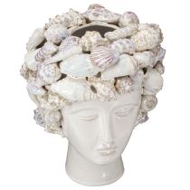 Product Ceramic Head Vase with Shells – Mediterranean Decorative Bust for Plants &amp; Flowers 25cm