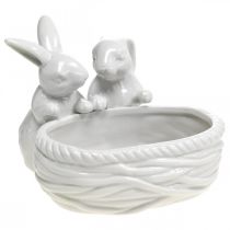 Rabbits with nest, table decoration, Easter nest, porcelain decoration, decorative bowl white L15cm H11cm