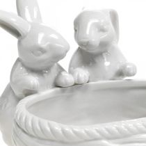 Product Rabbits with nest, table decoration, Easter nest, porcelain decoration, decorative bowl white L15cm H11cm