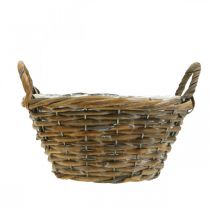 Product Flower decoration, wooden basket with handles, natural planter, white washed H12cm Ø24cm