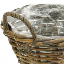 Product Flower decoration, wooden basket with handles, natural planter, white washed H12cm Ø24cm
