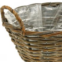Product Planter, basket with handles Shabby Chic Natural, white washed H14cm Ø30cm
