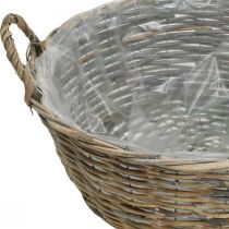 Product Basket with handles, braided wooden vessel, plant bowl natural, white washed H18.5cm Ø51cm