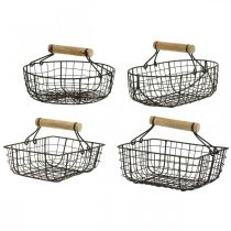 Metal basket with handle, basket for planting, wire basket variation brown, natural H10.5/12/13/11.5cm set of 4