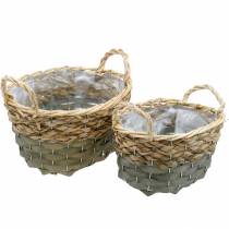 Woven basket oval planter natural, gray 29 / 24cm, set of 2