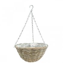 Plant bowl for hanging, braided hanging basket natural, washed white H15cm Ø30cm