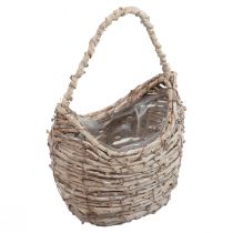 Basket with handle wicker basket washed white 18×11×11cm