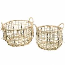 Wicker basket made of seagrass, decorative basket, storage basket, handle basket round Ø36 / 28, set of 2