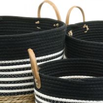 Product Set of 3 storage baskets with handles, plant basket &amp; storage container, black and white, natural finish, stackable, Ø32/28/23cm, H30/25/19cm