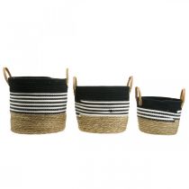 Product Set of 3 storage baskets with handles, plant basket &amp; storage container, black and white, natural finish, stackable, Ø32/28/23cm, H30/25/19cm