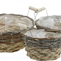 Product Plant basket with handles, decorative container for Easter, natural basket, shabby chic white washed Ø28/24/19cm H12/11/10cm set of 3