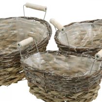 Product Natural basket for planting, basket with handles, planter shabby chic white washed L31/27.5/24cm H12/11.5/10cm set of 3