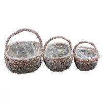 Basket with handle plant basket whitewashed 40/34/27cm set of 3