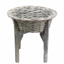 Basket bowl with wooden stand gray, white washed Ø33cm