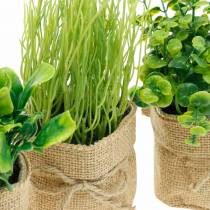 Product Herbs in pots Artificial kitchen herbs Chives, basil and lettuce 3pcs
