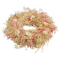 Decorative wreath oat wreath natural wreath straw flowers pink Ø29cm