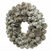 Decorative wreath cones larch and cypress white, glitter Ø20cm 2pcs