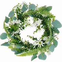 Product Artificial eucalyptus wreath with fern, cape daisies and jasmine, door wreath, decorative wreath, table decoration