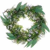 Decorative wreath eucalyptus, fern, flowers Artificial wreath table wreath