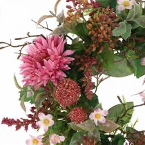 Autumn wreath silk flowers pink gerbera thistle table wreath Ø32cm