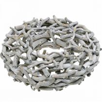 Product Decorative wreath, corkscrew willow, grey limed, Ø40cm - Natural wood decoration, wall wreath, table decoration