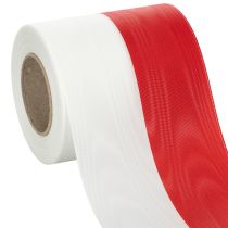 Product Moiré white-red wreath ribbons 100 mm
