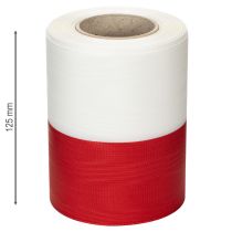 Product White and red moiré wreath ribbon, 125mm - mourning ribbon, decorative ribbon, bow ribbon, festive ribbon, 25m roll