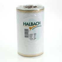 Product White moiré wreath ribbon with gold pearl edge, 175mm - Elegant ribbon for decoration and floristry