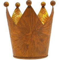 Product Tea light holder crown rust gold look metal decoration H11cm