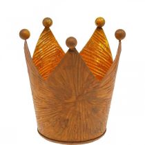 Product Tea light holder crown rust gold look metal decoration H10cm