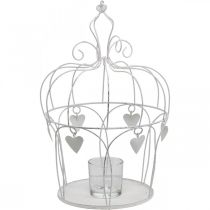 Product Crown with heart decor, tealight holder, shabby chic white Ø19cm H28.5cm