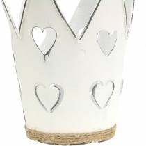 Zinc pot crown hearts white washed Ø12 / 14cm 2pcs