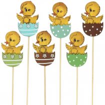 Product Easter decoration chick in egg wooden decoration figure on stick Easter 7cm 12 pcs