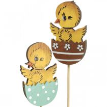 Product Easter decoration chick in egg wooden decoration figure on stick Easter 7cm 12pcs