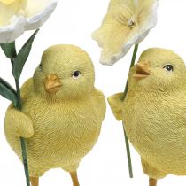 Happy Easter chicks, chicks with flowers, Easter table decorations, decorative chicks H11/11.5cm, set of 2