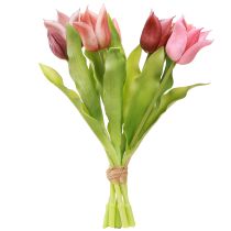 Product Artificial Flowers Crown Tulips Purple Pink 7 pcs in bunch 34cm