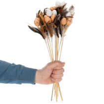 Product Artificial quail eggs, decorative feathers on a stick, 36cm, 12 pieces