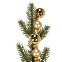 Product Artificial fir branch with gold-colored mini Christmas tree baubles, 46cm, 2 pieces