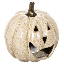 Product Ceramic Pumpkin Ornament with LED Light and Smiling Face 13cm