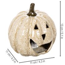 Product Ceramic Pumpkin Ornament with LED Light and Smiling Face 13cm