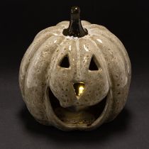 Product Ceramic Pumpkin Ornament with LED Light and Smiling Face 13cm