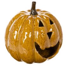 Product Ceramic Pumpkin with Face LED Decoration 19cm Yellow for Indoor Use