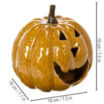 Product Ceramic Pumpkin with Face LED Decoration 19cm Yellow for Indoor Use