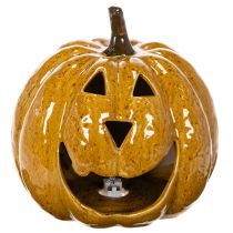 Product Ceramic Pumpkin with Face LED Decoration 19cm Yellow for Indoor Use