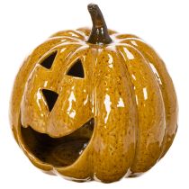 Product Ceramic Pumpkin with Face LED Decoration 19cm Yellow for Indoor Use