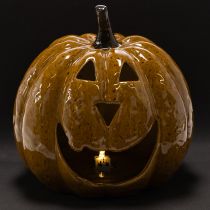 Product Ceramic Pumpkin with Face LED Decoration 19cm Yellow for Indoor Use