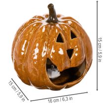 Product Ceramic Pumpkin Halloween LED Decoration 15cm Orange